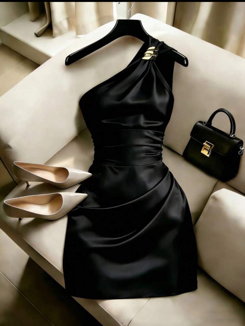 Women's One-Shoulder Black Cocktail Dress